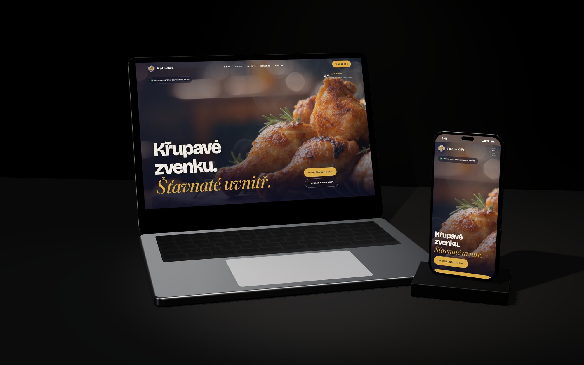 Web bistra Pojď na Kuře na notebooku a telefonu