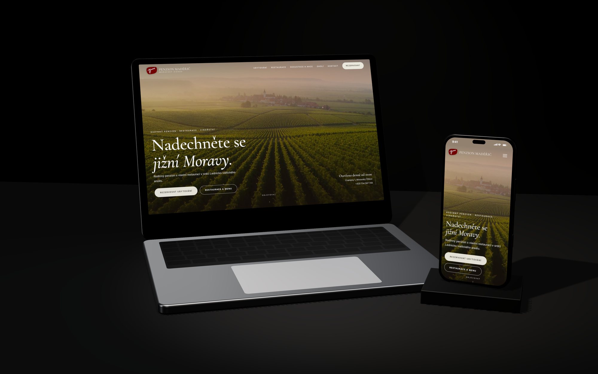 Web Penzionu Maděřič na notebooku a telefonu