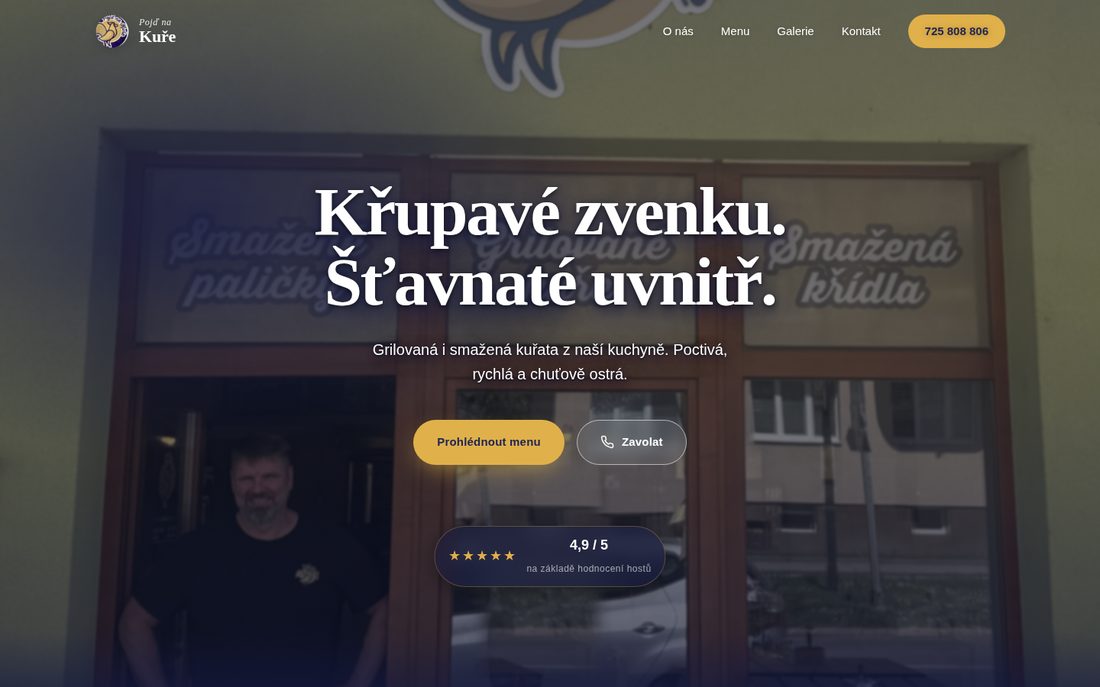 Web bistra Pojď na Kuře — úvodní stránka