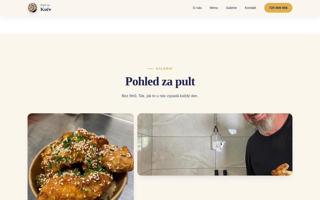 Web bistra Pojď na Kuře — menu