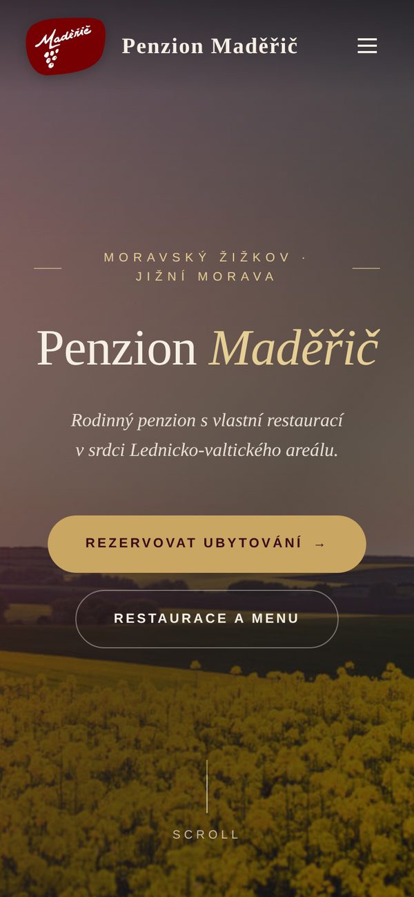 Web penzionu Maděřič na mobilu
